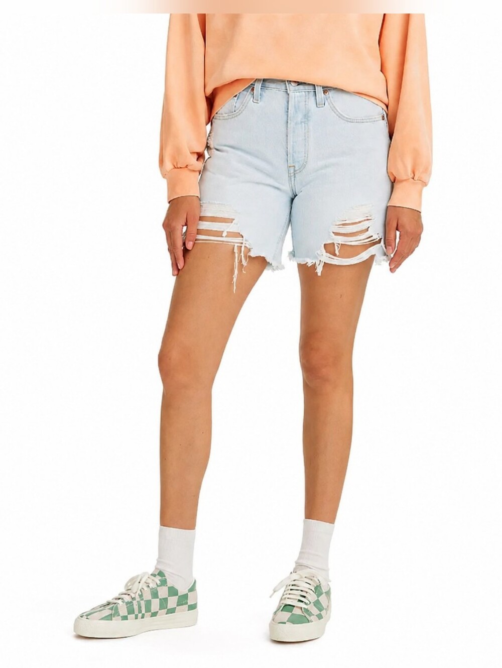 Levi’s 501 Distressed Button Fly High Rise Denim Shorts Size 27